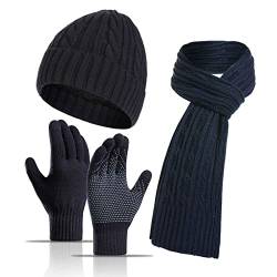 Meajore Mütze Schal Handschuhe Set für Damen & Herren 3 in 1 Winter Beanie Mütze Hals Warmer Schal Touchscreen Handschuhe Strickset von Meajore