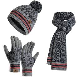 Winter Beanie Hat Neck Warm Scarf and Touch Screen Gloves Set for Women and Men, 3 in 1 Knit Cap Set von Meajore