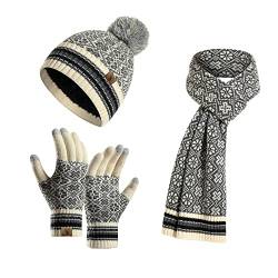 Winter Beanie Hat Neck Warm Scarf and Touch Screen Gloves Set for Women and Men, 3 in 1 Knit Cap Set von Meajore