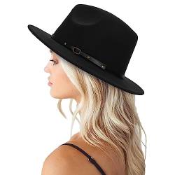 Klassischer Filz-Panama-Hut für Damen mit Gürtelschnalle Breite Krempe Fedora-Hut - - Medium von Mealah