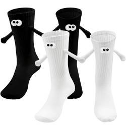 2 Paar Magnetische Socken Hand In Hand,Magnetische Saugnapf Socken,Lustige Paar Socken die Hände halten,3D Puppen Paar Socken,Lustige Unisex Socken,Freundschaftssocken für Frauen Männer Unisex von Meanju