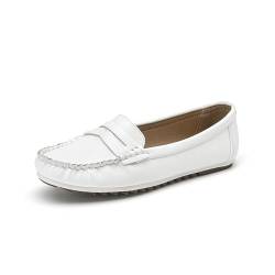 MecKiss Loafers für Damen, bequem, flache Schuhe, zum Reinschlüpfen, Laufschuhe, Bootsschuhe, Mokassins, Freizeitschuhe, Weiß - White Pu, 37 EU von MecKiss