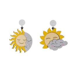 Acryl-Ohrringe, Gelbe Smiley-Sonnenblume, Silberne Pailletten, Mond-Wolke-Ohrringe, Statement-Ohrringe Für Frauen Und Mädchen, Party-Schmuck, Muttertag, Jahrestag, Geburtstag, Geschenke, Wie Abgeb von Mecnias