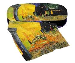 Brillenetui Hardcase mit Stoffbezug und Reinigungstuch aus Mikrofaser von Fridolin - Motiv: Cafe de Nuit - Künstler: Vincent Van Gogh von MediMuc