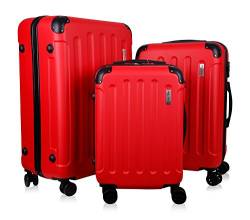 Koffer & Reisekoffer mit 4 Doppelrollen & Teleskopstange und TSA Schloß - Hartschalenkoffer (Red, Set) von Mediablue