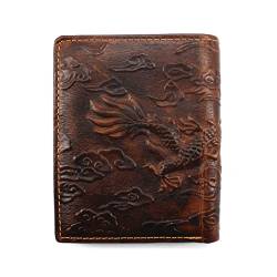Mens Leather Genuine Extra Capacity Wallet Bifold Slim Brown Front Pocket Engraved Dragon Medifier Wallets with Credit Card Holder ID Window for Men Women Husband Boyfriend Him Gifts Vertical Style von Medifier
