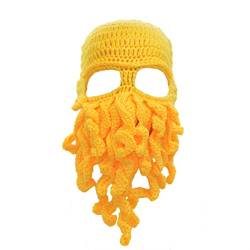 Stylish Unisex Knit Octopus Beanie Windproof Ski Mask Hat Cap Keep Face Warm Yellow von Medifier