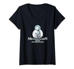 Damen Meditation Yoga Design Meowditation Katze T-Shirt mit V-Ausschnitt von Meditation Spiritual Practise