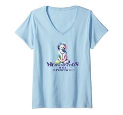 Damen Meditation Yoga Design Meowditation Katze T-Shirt mit V-Ausschnitt von Meditation Spiritual Practise