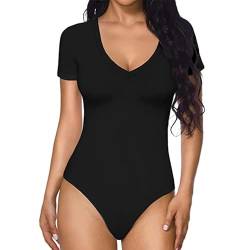 MeeQee Body Damen Kurzarm Elegant V-Ausschnitt Bodies Sexy Bodysuit Kurze Ärmel Oberteil Tops Jumpsuit für Sommer von MeeQee