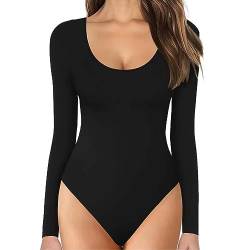 MeeQee Body Damen Langarm Bodysuit Rundhals Oberteil Elastizität Elegantes Trikot Top Semi Casual Universal Style Geeignet für Zuhause und unterwegs Black/S von MeeQee