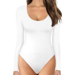 MeeQee Body Damen Langarm Bodysuit Rundhals Oberteil Elastizität Elegantes Trikot Top Semi Casual Universal Style Geeignet für Zuhause und unterwegs White/L von MeeQee