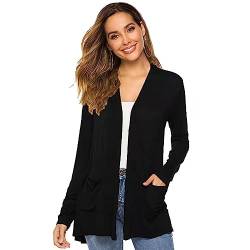 MeeQee Damen Langarm Strickjacke Open Front Lang Offene Strickjacke mit Taschen Casual Dünn Einfarbig Strickmantel Freizeit Jacket Outerwear von MeeQee