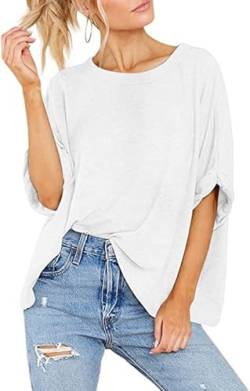 MeeQee Damen Oversize T-Shirt mit Mode Rundhals Kurzarm Oberteil Frauen Sommer Casual Lose Basic Tops Elegant Bluse von MeeQee