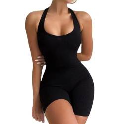 MeeQee Jumpsuit Damen Sommer kurz eng Yoga Bodysuit Overall Stretch Bodycon Tank Top Sportanzug Einteiler Ganzkörperanzug Trainingsanzug von MeeQee