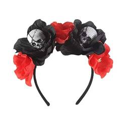 Meet-shop Halloween Stirnband, Gothic Damen Rose Blumen Haarband Halloween Schädel kopfstück Fancy Dress Haarschmuck Party Kopfband von Meet-shop