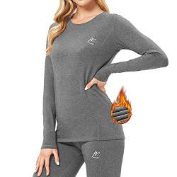 MeetHoo Thermounterwäsche Damen, Funktionsunterwäsche Set Funktionswäsche Thermoaktiv Thermowäsche Base Layer Skiunterwäsche Skifahren Laufen, Grau, XL von MeetHoo