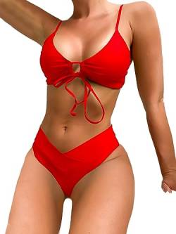 Meetall Damen High Cut String Triangel Bikini Set Badeanzüge Sexy Badeanzüge 2-teilig, Rotbraun, XL von Meetall