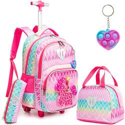 Meetbelify Niedliche Einhorn Rolling Backpack für Mädchen Rucksäcke mit Rädern für Grundschulkinder rosa Koffer Set Travel Laptop Gepäck für Mädchen Alter 6-8 von Meetbelify
