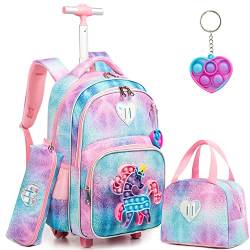 Meetbelify Rolling Backpack für Mädchen Einhorn Rucksäcke mit Rädern für Grundschulkinder Tie Dye Cute Suitcase Set Travel Laptop Gepäck für Mädchen Alter 6-8 von Meetbelify