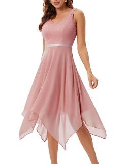 Meetjen Damen Abendlkleid Elegant Spitzen Tanzkleid Damen Ärmellos Hochzeitsgast Midikleid Cocktaikleid Blush 2XL von Meetjen