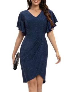 Meetjen Damen Bodycon Partykleid Formell Freizeitkleid mit Schlitz Business Bleistiftkleid Etuikleid Kurzarmkleid,Marineblau,S von Meetjen