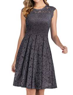 Meetjen Damen Festliche Cocktailkleid Elegante Abendkleid Hochzeitskleid Knielang Brautjungfern Midi Spitzenkleider Grey 2XL von Meetjen