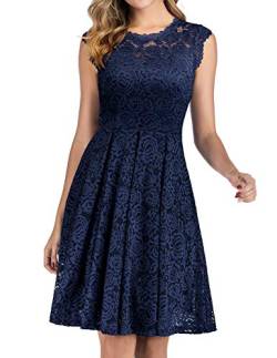 Meetjen Damen Festliche Cocktailkleid Elegante Abendkleid Hochzeitskleid Knielang Brautjungfern Midi Spitzenkleider Navy S von Meetjen