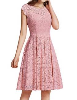 Meetjen Damen Festliche Cocktailkleid Elegante Abendkleid Hochzeitskleid Knielang Brautjungfern Midi Spitzenkleider Rosa Blush 2XL von Meetjen