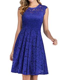 Meetjen Damen Festliche Cocktailkleid Elegante Abendkleid Hochzeitskleid Knielang Brautjungfern Midi Spitzenkleider Royalblue S von Meetjen