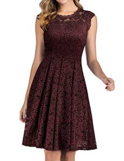 Meetjen Damen Festliche Cocktailkleid Elegante Abendkleid Hochzeitskleid Knielang Brautjungfern Midi Spitzenkleider Weinrot Burgundy S von Meetjen