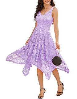 Meetjen Damen Festliche Cocktailkleid Elegante Abendkleid Spitzenkleid Hochzeit Brautjungfernkleid Partykleid Lavender 2XL von Meetjen