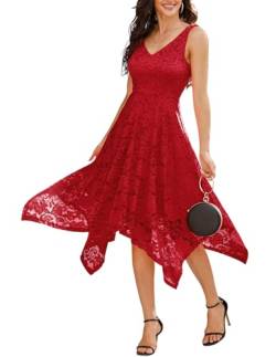 Meetjen Damen Festliche Cocktailkleid Elegante Abendkleid Spitzenkleid Hochzeit Brautjungfernkleid Partykleid Red XL von Meetjen