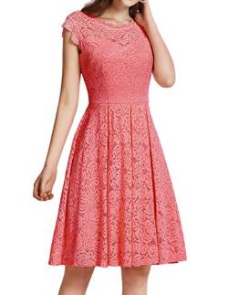 Meetjen Damen Sommer Kleid Festliche Cocktailkleid Knielang Elegante Abendkleid Hochzeitskleid Midi Brautjungfernkleider Coral XL von Meetjen