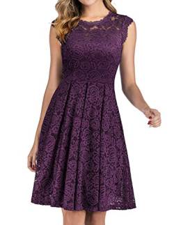 Meetjen Damen Sommer Kleid Festliche Cocktailkleid Knielang Elegante Abendkleid Hochzeitskleid Midi Brautjungfernkleider Grape S von Meetjen