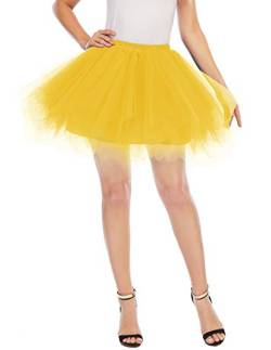 Meetjen Damen Tütü Karneval Kostüm Tüllrock Petticoat Reifrock Ballett Tutu Kleid Dark Yellow XL von Meetjen