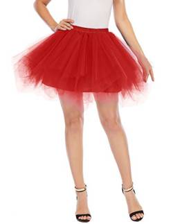 Meetjen Damen Tütü Karneval Kostüm Tüllrock Rot Petticoat Reifrock Ballett Tutu Kleid Red XL von Meetjen
