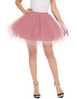 Meetjen Damen Tütü Rock Karneval Kostüm Tüllrock Petticoat Reifrock Ballett Tutu Rosa Kleid Blush L von Meetjen