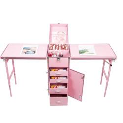 MegLob Multifunktionaler Maniküre -Tisch Für 2 Manicuristen, Mobile Kunstnagelkabine, Professionelle Maniküre -Workstation Für 2 Techniker, Rollierter Tragbarer Nagelschalter,Rosa von MegLob