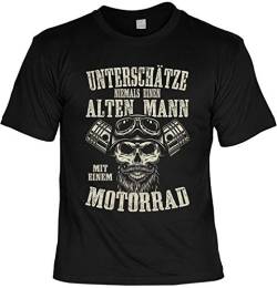 Biker T-Shirt Unterschätze Niemals einen Alten Mann mit einem Motorrad Cooles Motorrad Laiberl Biker von Mega-Shirt