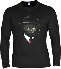 Langarm T-Shirt für Männer Langarmshirt Herren Agent Cat Longsleeve Katze Cat Cooles Katzen Motiv von Mega-Shirt