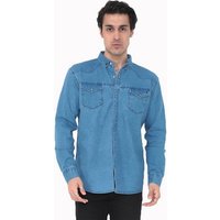 Megaman Jeans Langarmhemd Herren Hemd Basic Freizeithemd Unifarben Langarm Slim-Fit von Megaman Jeans