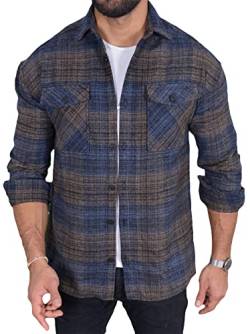 Megaman Western Holzfällerhemd Herren | Trachtenhemd Geschenk für Männer | Hohe Qualität Langarm Oktoberfest Hemd | Oversize Langärmeliges Flanellhemd mit Brusttaschen | Blau Karohemd | X-Large von Megaman