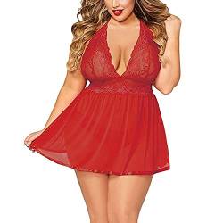 Bodysuit-Kleid in Übergröße Damen Strumpfband Teddy Set Sexy Unterwäsche Set Frauen Spitzen-Kleid V-Ausschnitt Hohe Taille Plus Size Sexy Dessous Floral Spitze Negligee V-Ausschnitt von Meggsnle