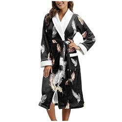 Hausmantel GroßE GrößEn Frottee Baumwolle gemustert Morgenmantel Wellness Kield Soft Langarm Bademantel Bathrobe Women Cotton Thick Bademantel Kuschelig Damen Größe S-XXL von Meggsnle