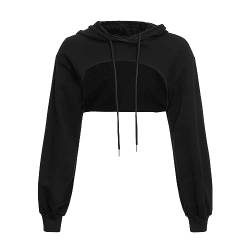 Meggsnle Damen Crop Hoodie Pullover Sehr Kurze Sweatshirts Langarmpullover Rundkragen Ausschnitte Shirts mit Kapuze Schmuck Unter 5 (Black, M) von Meggsnle