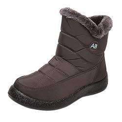 Meggsnle Damen Stiefeletten Leder: Plateau Barefoot Shoes Bequem Schlupfstiefel Outdoor Boots Rutschfest Stiefeletten Flach Trekkingschuhe Wasserdicht Schuhe Gefütterte Winterstiefel Schneestiefel von Meggsnle