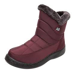 Meggsnle Damen Stiefeletten Leder: Plateau Barefoot Shoes Bequem Schlupfstiefel Outdoor Boots Rutschfest Stiefeletten Flach Trekkingschuhe Wasserdicht Schuhe Gefütterte Winterstiefel Schneestiefel von Meggsnle