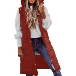 Meggsnle Damenwesten Elegant， Damen Weste Steppweste Warm Daunenweste Longweste Leichte mit Kapuze Ärmellose Jacke Winddichte Oberteile Steppweste mit Reißverschluss Wintermantel Daunenmantel von Meggsnle