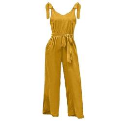 Meggsnle Sexy ärmelloser, rückenfreier Neckholder-Overall für Damen Jumpsuit Damen 44 (Yellow, XL) von Meggsnle